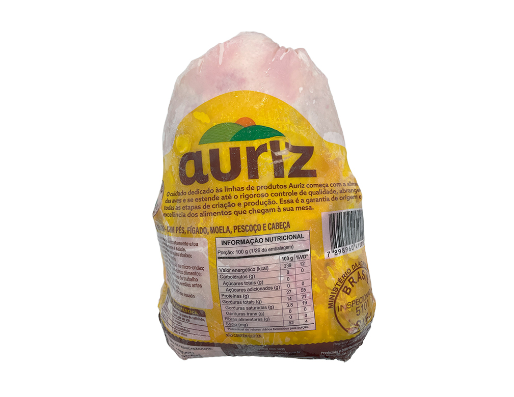 FRANGO INTEIRO CONGELADO AURIZ 2,85 KG (CX 20 KG)